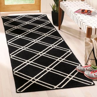 Safavieh Dhurries Hand Made Area Rug, Black / Ivory Contemporary Style Non Shedding
