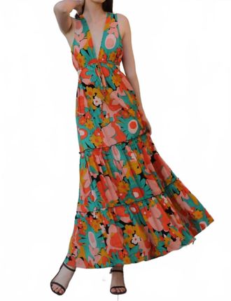 Angie V-Neck Maxi Dress In Floral Frenzy