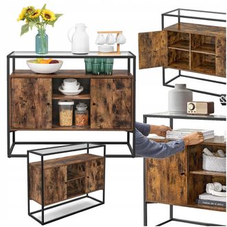 OEM Consola Para El Pasillo Del Sal&oacute;n C&oacute;moda Armario Con Estantes Tapa De Cristal 4 Estantes