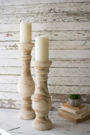Kalalou Set Of Two Hand Carved Wooden Candle Stands