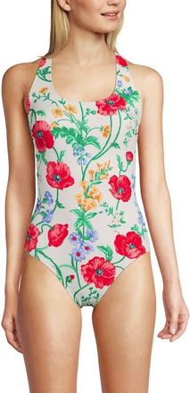 Lands End Chlorine Resistant Scoop Neck X-Back One Piece Swimsuit in Egret/poppy Floral at Nordstrom, Size 16