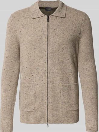 Christian Berg Cardigan mit Zweiwege-Reißverschluss in Taupe, Größe 3XL