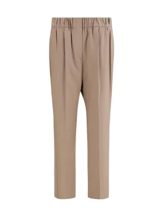 Brunello Cucinelli Beige Straight Elasticated Pants