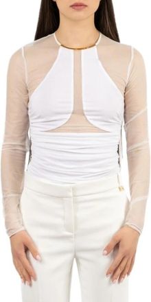 Elisabetta Franchi Lichtgewicht Cr&ecirc;pe Jersey Bodysuit met Siersteendetail - Dames - Bodies - Wit - S - Tule - Tops