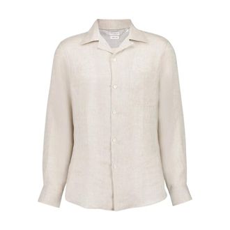 Brunello Cucinelli Casual Shirts, male, Beige, M, Beige Linen Camp Collar Shirt