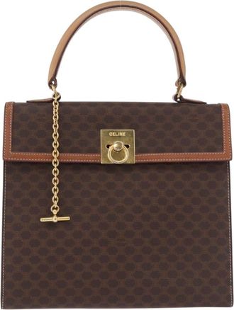 Celine Vintage Macadam Canvas And Leather Brown Canvas Handbag (Pre-Owned)
