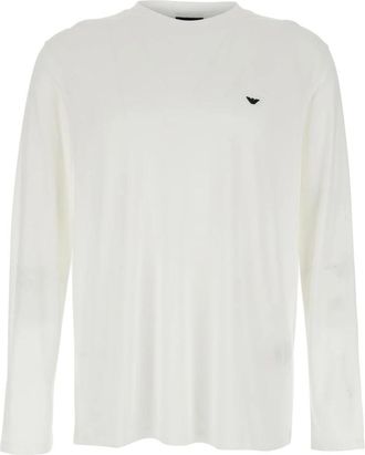 Emporio Armani Lyocell Jersey Trui met Verhoogde Adelaar Borduring - Heren - Longsleeves - Wit - M - Tops