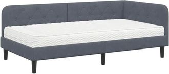 vidaXL Corner Bed Frame with Mattress Dark Grey 90 x 190 cm Velvet vidaXL
