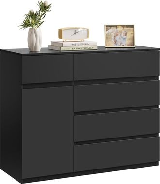 Woltu Woltu - C&oacute;moda Para Dormitorio De 5 Cajones Y 1 Puerta Con Estante Ajustable - Estilo Escandinavo - Almacenamiento, Negro