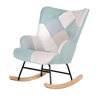 Koketto Home Sill&oacute;n mecedora tapizado patchwork y patas de madera menta