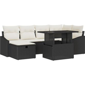 vidaXL Conjunto De Sof&aacute; De Jard&iacute;n 7 Pcs Negro Rat&aacute;n Sint&eacute;tico Vidaxl