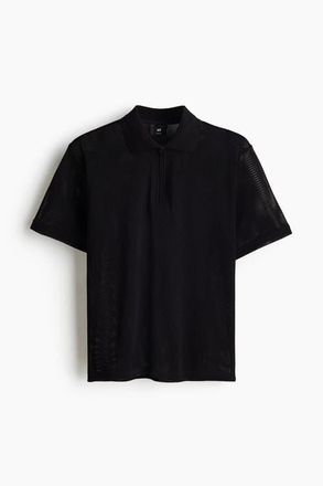 H&M Regular Fit Hole-knit Polo Shirt in Black at Nordstrom, Size Xx-Large