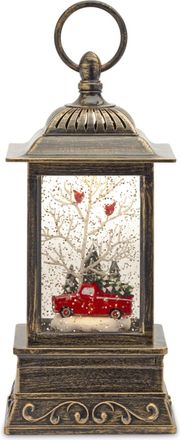 Melrose International LED Snow Globe Lantern with Truck and Forest Scene 10.25H - Red, Green, White