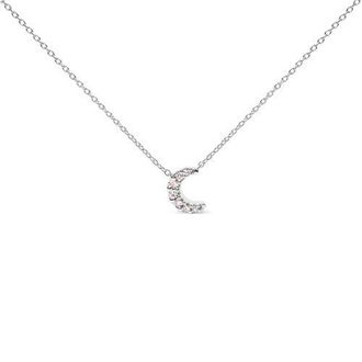 House of Brilliance 10K White Gold Diamond Accented Crescent Moon Shaped Inch Pendant Necklace at Nordstrom