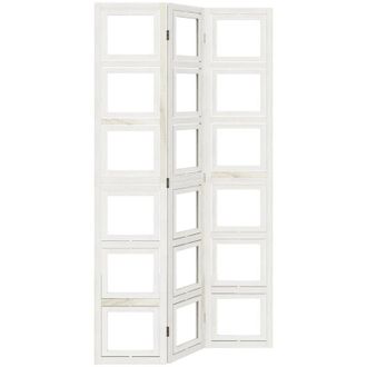 vidaXL Biombo Separador De 3 Paneles Madera Maciza Paulownia Blanco Vidaxl