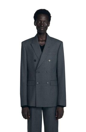 Sandro Double-breasted classic suit jacket in Heather Charcoal at Nordstrom, Size 50 Eu