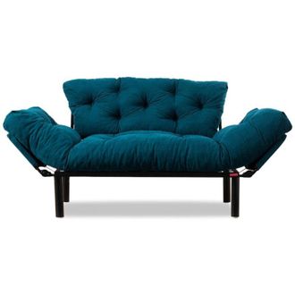 Dmora Divano Letto 2 Posti Guchol, Contenitore, Reclinabile, Braccioli, 155x70 cm Azzurro