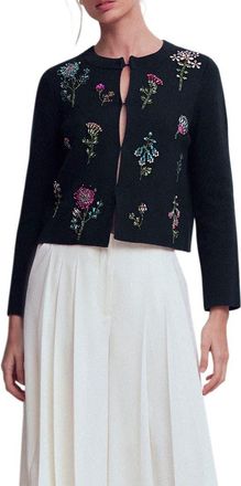 Boden Crystal Embellished Crop Cotton Cardigan in Navy at Nordstrom, Size X-Large