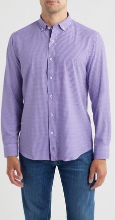 Johnston & Murphy XC+ Performance Game Day Gingham Button-Down Shirt in Purple at Nordstrom, Size Xx-Large