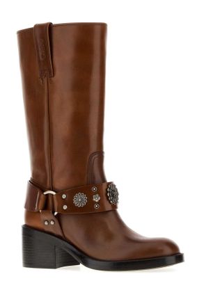 Chlo&eacute; Studded Leather Boot - Brown