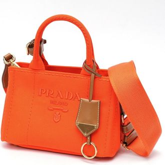Prada Orange Cotton Canvas Handbag Tote Bag (Pre-Owned)
