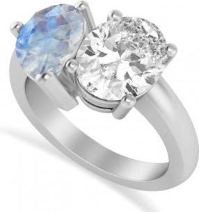 Allurez Pear/Oval Diamond & Moonstone Toi et Moi Ring Platinum (6.00ct)