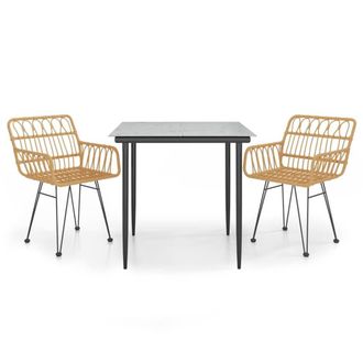 Berkfield Home 3 Piece Garden Dining Set Poly Rattan in Brown