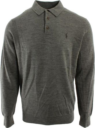 Ralph Lauren Merino Wol Knopenplacket Poloshirt - Heren - Polos - Grijs - L - Wol - Tops