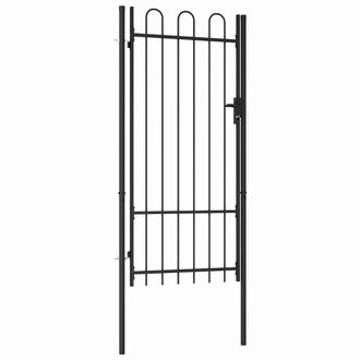 vidaXL Cancela De Valla Con Una Puerta Y Arcos Acero Negro 1x2 M