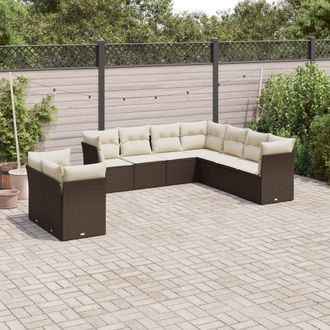 vidaXL Set De Sof&aacute;s De Jard&iacute;n 9 Pzas Y Cojines Rat&aacute;n Sint&eacute;tico Marr&oacute;n Vidaxl