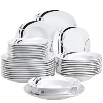 OEM Juego De Vajilla De 36 Piezas, De Porcelana, Con Elegante Dise&ntilde;o Cuadrado