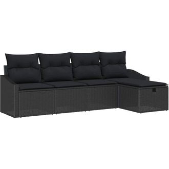 vidaXL Sofa Set with Cushion with Storage 5 pcs Black Poly Rattan vidaXL