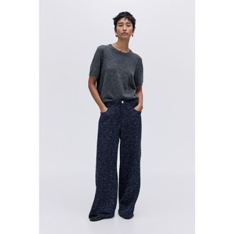 H&M Boucl&eacute; Trousers in Navy Blue Melange at Nordstrom, Size Xx-Large