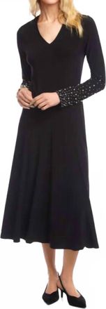 Karen Kane Kate Beaded Sleeve Midi Travel Dress In Black