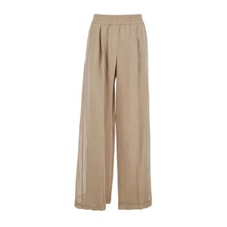 Brunello Cucinelli Brunello Cucinelli, Wide Trousers, female, Brown, Size: L Cotton Wide-Leg Trousers