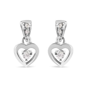 House of Brilliance 14K White Gold 1/6 Cttw Diamond Dangle Heart Stud Earrings (H-I, SI2-I1)