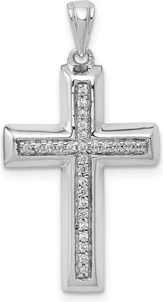 Diamond2Deal 10K White Gold 1/10ct. Round Cut Diamond Large Cross Pendant
