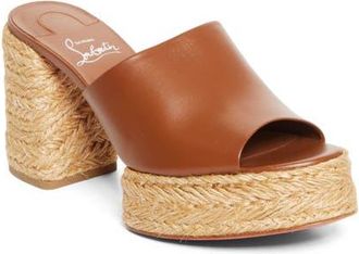 Christian Louboutin Calakala Espadrille Platform Slide Sandal in Cuoio/Lin Cuoio at Nordstrom, Size 11Us