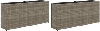 vidaXL Garden Planters with 2 Pots 2 pcs Grey 90x20x40 cm Poly Rattan vidaXL
