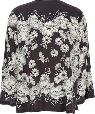 P.A.R.O.S.H. Womens White And Black Floral Silk Blouse Blouses Shirt
