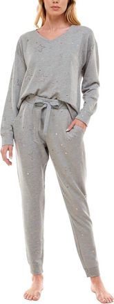 Roudelain Womens Foil-Star-Print Long Sleeve And Jogger Pajama Set In Starry Foil