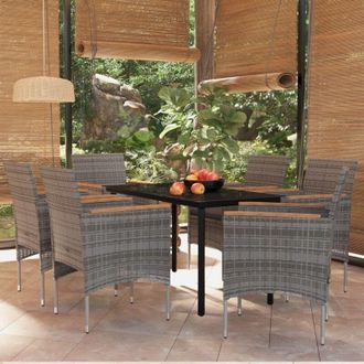 vidaXL Vidaxl - Juego De Comedor De Jard&iacute;n 7 Piezas Con Cojines Gris Y Negro