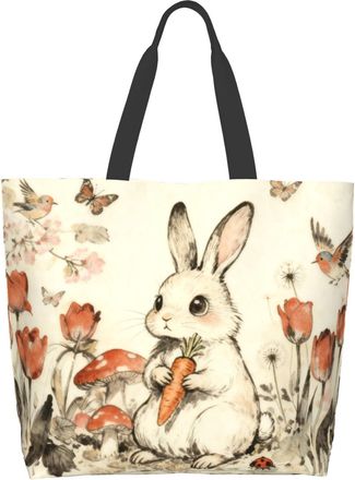 Generic Cute Rabbit Carrot Handbag Reusable Shoulder Bag Large Capacity Grocery Bags For Camping Picnic Ladies
