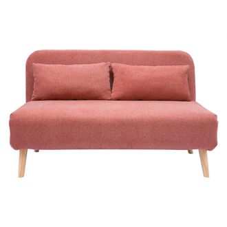 Miliboo Sill&oacute;n Cama De 2 Plazas Convertible De Tela De Terciopelo Terracota Y Madera Clara Amiko