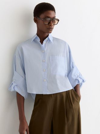 Reiss Blue Cotton Cropped Long-sleeve Shirts, 10