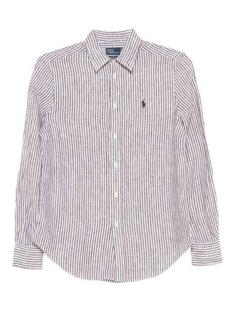 Polo Ralph Lauren Brown And White Striped Linen Shirt