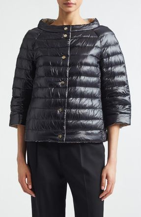 Herno Reversible Quilted Ultralight Nylon Crop Down Jacket in Black To Chantilly at Nordstrom, Size 10 Us