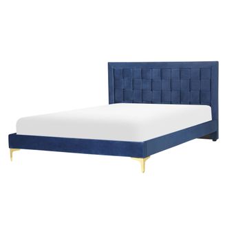 Beliani Beliani - Cama Con Somier De Terciopelo Azul Marino 140 X 200 Cm Cabecero Patas Limoux