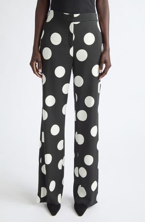 Akris X-Large Polka Dot Stretch Crepe Wide Leg Pants in Black-Cream at Nordstrom, Size 12