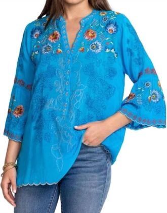 Johnny Was Maverick Embroidered Blouse In Blue Danube